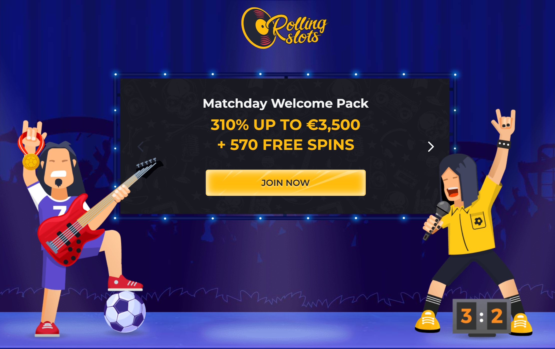 RollingSlots Matchday Welcome Pack bonus za registraci